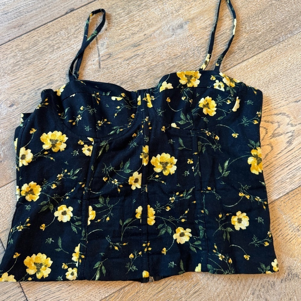 Aqua Black and Yellow Floral Camisole